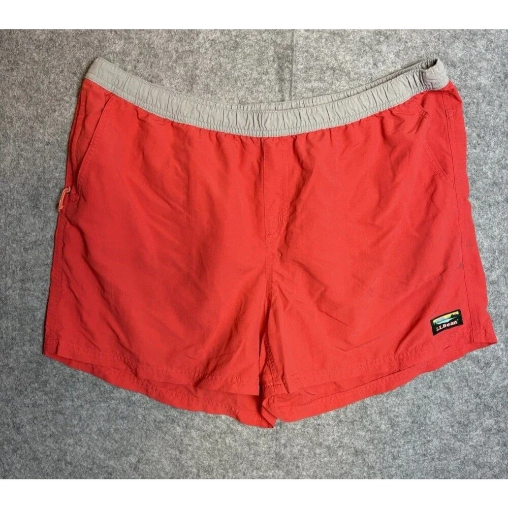 Vtg 90s L.L. Bean Men’s Salmon Swim Trunks XL  Nylon Zip Pocket Elastic Waist